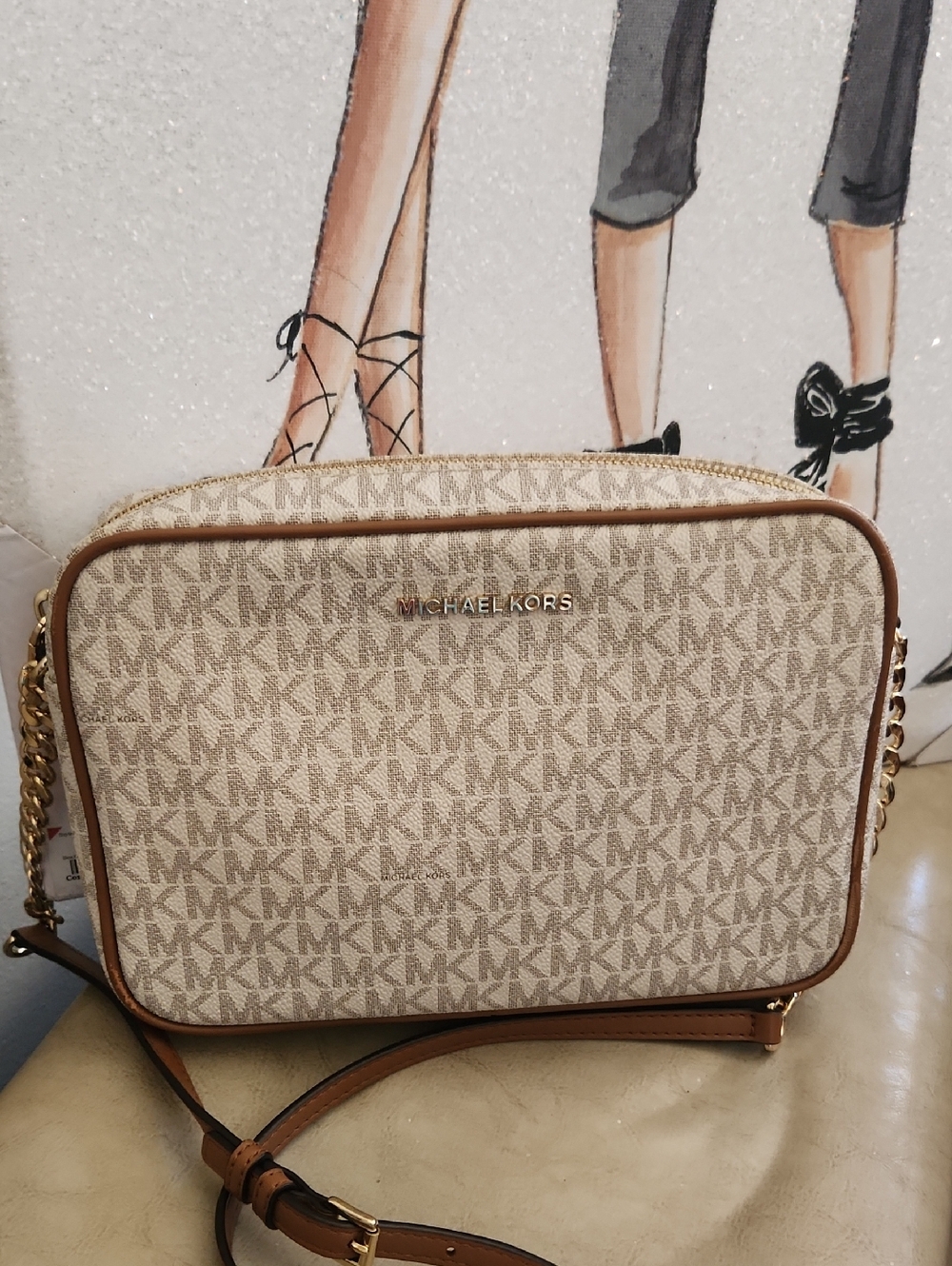 NWOT Michael Kors Beige Brown Logo Crossbody Bag